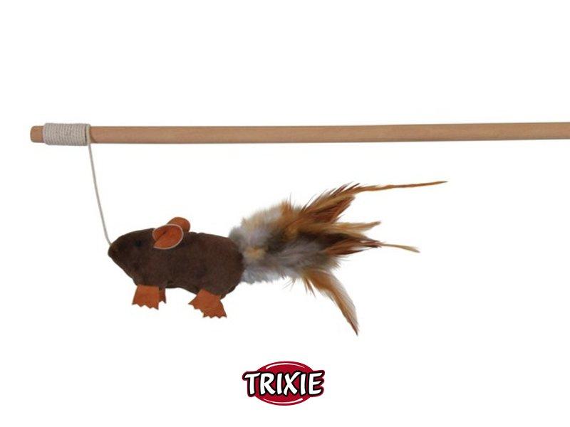 Wędka Mysz z piórami 50 cm ciemny brąz Wędka Mysz z piórami 50 cm ciemny brąz